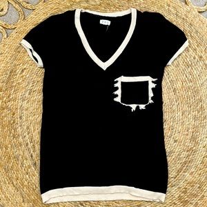 Black short sleeve v neck sweater